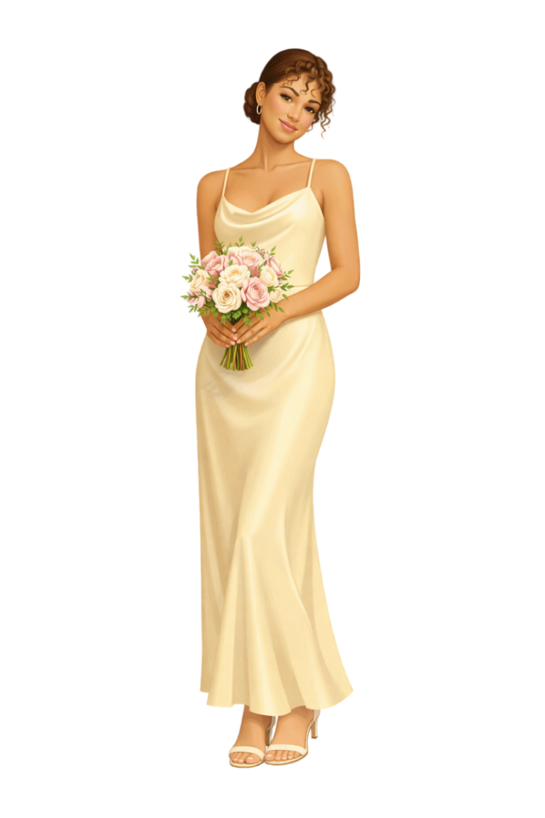 wedding illustration, bride illustration, elegant bride, bridal gown, cream dress, wedding bouquet, romantic style, feminine elegance, wedding fashion, bridal look, soft colors, graceful pose, love theme, marriage concept, digital art, fashion illustration, isolated subject, transparent background, editorial style, romantic mood, timeless beauty, floral bouquet, special occasion, delicate aesthetic, ai generated